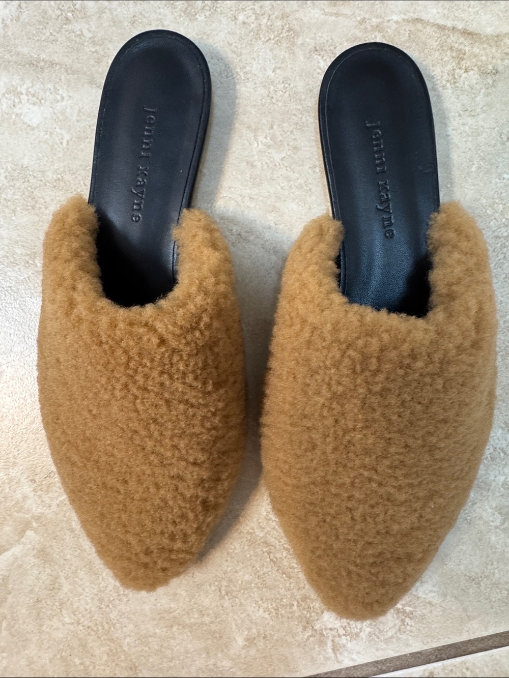 Jenni Kayne Tan Shearling Slip-On Shoes Brown Tan  Mules (EU) size USA 8.5  NWIB